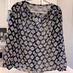 LOFT sheer navy blue long sleeve top